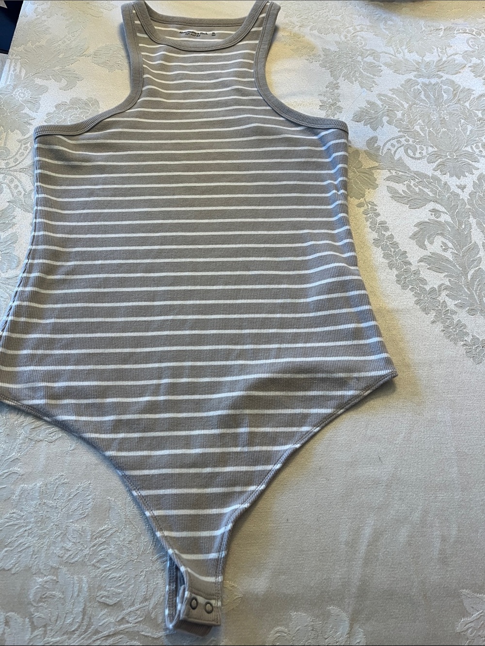 Abercrombie & Fitch Gray and White Striped Sleeveless Bodysuit